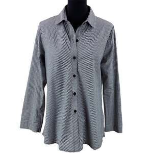 Staples Womens Black and White Gingham Lagenlook Button Front Tunic blouse Sz S